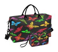 JiangGgen Colourful Butterflies Quilted Weekender Travel Bag with Toiletry Bag Gym Tote Handbag Carry On Duffel Bags-2Pack