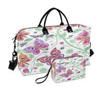JiangGgen Colourful Butterflies Quilted Weekender Travel Bag with Toiletry Bag Gym Tote Handbag Carry On Duffel Bags-2Pack