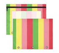 JiangGgen Colourful Stripes 2 Pack 3 Ring Binder Pencil Pouch,Binder Pencil Case with Clear Window Zipper Big Capacity Pencil Bags