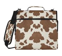 JiangGgen Cow Print 3 Ring Binder Organiser with Shoulder Strap 2 Inch 500 Sheets Capacity Multiple Pockets Zipper Binder