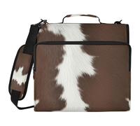 JiangGgen Cow Print 3 Ring Binder Organiser with Shoulder Strap 2 Inch 500 Sheets Capacity Multiple Pockets Zipper Binder