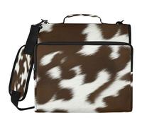 JiangGgen Cow Print 3 Ring Binder Organiser with Shoulder Strap 2 Inch 500 Sheets Capacity Multiple Pockets Zipper Binder