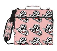 JiangGgen Cow Print Cowboy Hats 3 Ring Binder Organiser with Shoulder Strap 2 Inch 500 Sheets Capacity Multiple Pockets Zipper Binder