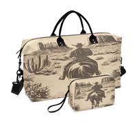 JiangGgen Cowboy Quilted Weekender Travel Bag with Toiletry Bag Gym Tote Handbag Carry On Duffel Bags-2Pack