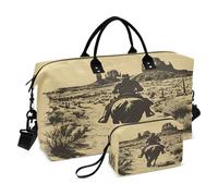 JiangGgen Cowboy Quilted Weekender Travel Bag with Toiletry Bag Gym Tote Handbag Carry On Duffel Bags-2Pack
