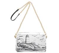 JiangGgen Crossbody Bag for Women,Hand Painted Lighthouse Leather Crossbody Purses Shoulder Handbags with Zip Pockets for Travel, Shopping, Work