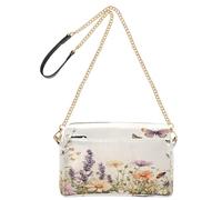 JiangGgen Crossbody Bag for Women,Wildflowers and Butterflies Leather Crossbody Purses Shoulder Handbags with Zip Pockets for Travel, Shopping, Work