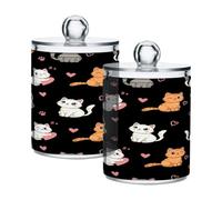 JiangGgen Cute Cat 2PC Airtight Transparent Plastic Storage Jars With Storage Lids,Food Storage Containers Plastic Can Store Food Herbs Tea Etc