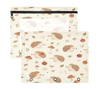 JiangGgen Cute Hedgehog 2 Pack 3 Ring Binder Pencil Pouch,Binder Pencil Case with Clear Window Zipper Big Capacity Pencil Bags
