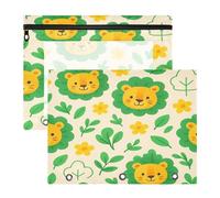 JiangGgen Cute Lion Faces 2 Pack 3 Ring Binder Pencil Pouch,Binder Pencil Case with Clear Window Zipper Big Capacity Pencil Bags