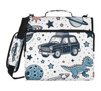 JiangGgen Cute Planets 3 Ring Binder Organiser with Shoulder Strap 2 Inch 500 Sheets Capacity Multiple Pockets Zipper Binder