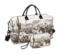 JiangGgen Desert Cowboy Quilted Weekender Travel Bag with Toiletry Bag Gym Tote Handbag Carry On Duffel Bags-2Pack