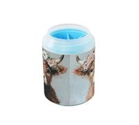 JiangGgen Dog Paw Cleaner Cup,Flower Highland Cow Pet Foot Cleaner with Detachable Brush Paw Washer for Small Medium Large Dogs and Cats