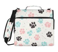 JiangGgen Doodle Dog Paw 3 Ring Binder Organiser with Shoulder Strap 2 Inch 500 Sheets Capacity Multiple Pockets Zipper Binder