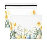 JiangGgen Easter Basket with Eggs 2 Pack 3 Ring Binder Pencil Pouch,Binder Pencil Case with Clear Window Zipper Big Capacity Pencil Bags