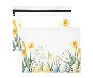 JiangGgen Easter Basket with Eggs 2 Pack 3 Ring Binder Pencil Pouch,Binder Pencil Case with Clear Window Zipper Big Capacity Pencil Bags