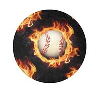 JiangGgen Flaming Baseballs 32.2in Washable Round Rug Non-slip backing