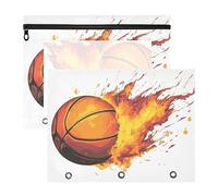 JiangGgen Flaming Basketball 2 Pack 3 Ring Binder Pencil Pouch,Binder Pencil Case with Clear Window Zipper Big Capacity Pencil Bags