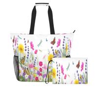 JiangGgen Flowers and Butterflies Beach Tote,Waterproof Beach Totes Bag Pool Bag