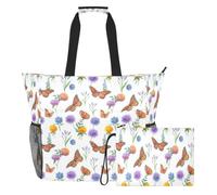 JiangGgen Flowers and Butterflies Beach Tote,Waterproof Beach Totes Bag Pool Bag