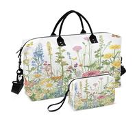 JiangGgen Flowers Quilted Weekender Travel Bag with Toiletry Bag Gym Tote Handbag Carry On Duffel Bags-2Pack