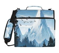 JiangGgen Forests and Snow Mountains 3 Ring Binder Organiser with Shoulder Strap 2 Inch 500 Sheets Capacity Multiple Pockets Zipper Binder