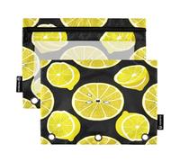 JiangGgen Fresh Lemon Slices Binder Pockets, Zippered Binder Pockets Large Capacity,Water-Resistant,3-Ring Binder Pocket 2Pack for Home,Office,School