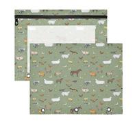 JiangGgen Hand Drawn Farm Animals 2 Pack 3 Ring Binder Pencil Pouch,Binder Pencil Case with Clear Window Zipper Big Capacity Pencil Bags