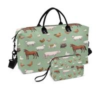 JiangGgen Hand Drawn Farm Animals Quilted Weekender Travel Bag with Toiletry Bag Gym Tote Handbag Carry On Duffel Bags-2Pack