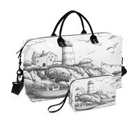 JiangGgen Hand Painted Lighthouse Quilted Weekender Travel Bag with Toiletry Bag Gym Tote Handbag Carry On Duffel Bags-2Pack
