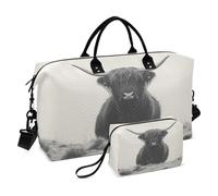 JiangGgen Highland Cow Quilted Weekender Travel Bag with Toiletry Bag Gym Tote Handbag Carry On Duffel Bags-2Pack