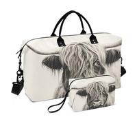 JiangGgen Highland Cow Quilted Weekender Travel Bag with Toiletry Bag Gym Tote Handbag Carry On Duffel Bags-2Pack