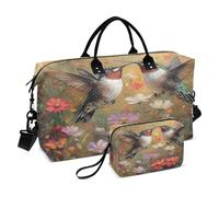JiangGgen Hummingbirds Wildflowers Quilted Weekender Travel Bag with Toiletry Bag Gym Tote Handbag Carry On Duffel Bags-2Pack