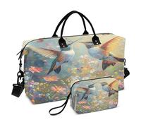 JiangGgen Hummingbirds Wildflowers Quilted Weekender Travel Bag with Toiletry Bag Gym Tote Handbag Carry On Duffel Bags-2Pack