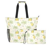 JiangGgen Lemon and Coconut Tree Beach Tote,Waterproof Beach Totes Bag Pool Bag