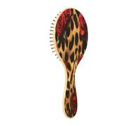 JiangGgen Leopard Print and Rose Natural Wooden Rubber Hair Brush,Gentle Massage with Ergonomic Detangling Hair Brush for Thick Curly Thin Long Short Hair Makes Hair Smooth