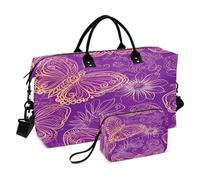 JiangGgen Line Butterfly Quilted Weekender Travel Bag with Toiletry Bag Gym Tote Handbag Carry On Duffel Bags-2Pack