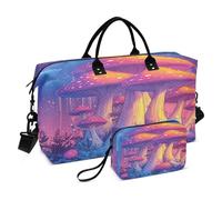 JiangGgen Magic Mushrooms Quilted Weekender Travel Bag with Toiletry Bag Gym Tote Handbag Carry On Duffel Bags-2Pack