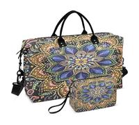 JiangGgen Mandala Quilted Weekender Travel Bag with Toiletry Bag Gym Tote Handbag Carry On Duffel Bags-2Pack