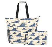 JiangGgen Ocean Waves Beach Tote,Waterproof Beach Totes Bag Pool Bag