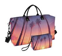 JiangGgen Palm Trees Sunsets Quilted Weekender Travel Bag with Toiletry Bag Gym Tote Handbag Carry On Duffel Bags-2Pack