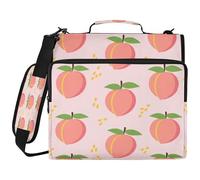 JiangGgen Peaches 3 Ring Binder Organiser with Shoulder Strap 2 Inch 500 Sheets Capacity Multiple Pockets Zipper Binder