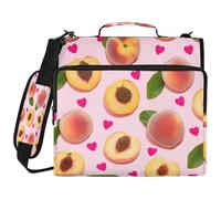 JiangGgen Peaches and Leaves 3 Ring Binder Organiser with Shoulder Strap 2 Inch 500 Sheets Capacity Multiple Pockets Zipper Binder
