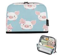 JiangGgen Pencil Case,Cute Pigs with Bow Large Capacity Pencil Pouch Organizer Pouch Pen Bag for for School Teen Girl Boy Men Women