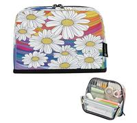 JiangGgen Pencil Case,White Daisies Large Capacity Pencil Pouch Organizer Pouch Pen Bag for for School Teen Girl Boy Men Women