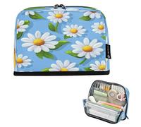 JiangGgen Pencil Case,White Daisies Large Capacity Pencil Pouch Organizer Pouch Pen Bag for for School Teen Girl Boy Men Women