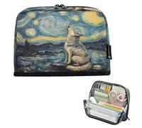 JiangGgen Pencil Case,Wolf Howling at The Moon Large Capacity Pencil Pouch Organizer Pouch Pen Bag for for School Teen Girl Boy Men Women