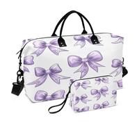 JiangGgen Purple Bow Quilted Weekender Travel Bag with Toiletry Bag Gym Tote Handbag Carry On Duffel Bags-2Pack