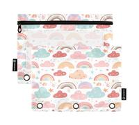 JiangGgen Rainbow Cloud Binder Pockets, Zippered Binder Pockets Large Capacity,Water-Resistant,3-Ring Binder Pocket 2Pack for Home,Office,School