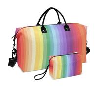 JiangGgen Rainbow Stripe Quilted Weekender Travel Bag with Toiletry Bag Gym Tote Handbag Carry On Duffel Bags-2Pack
